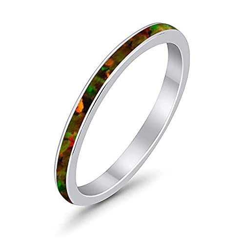 Lab Created Black Opal Size-4 Full Eternity Stackable Band Round CZ 925 Sterling Silver