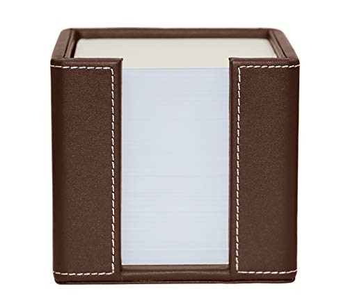 Memo Cube Holder, Brown, Faux Leather, Supplied with 1,000 Sheets of Paper