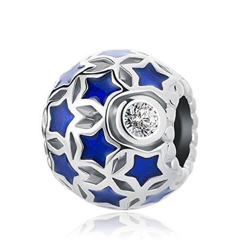 QeenseKc Starry Night Charm Star Round Clear CZ Bead fit Pandora Bracelet Bule Enamel