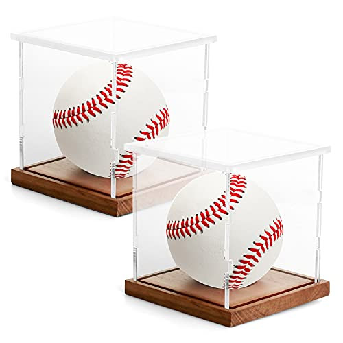 LuxRound Baseball Display Cases Holder Memorabilia Autograph Display Box Wooden Base UV Protected Cube Acrylic Trophy Stand Golf Ball Small Ball Tube for Official Size Ball Storage