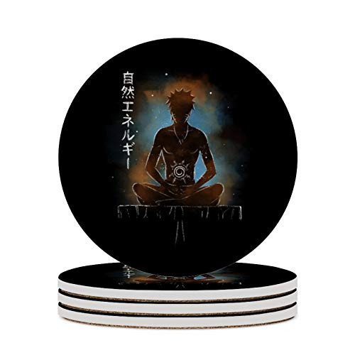 Round Ceramic Stone Coaster Set of 4 Naruto Senjitsu Power Round Coaster Drink Absorption Coaster with Cork Base -3.9 inches- Round Ceramic Stone Coaster Set of 4 Naruto Senjitsu Power Round Coaster Drink Absorption Coaster with Cork Base -3.9 inches-
