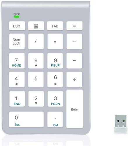 2.4G Number Pad, Alcey Wireless 22 Keys Multi-Function Numeric Keypad Keyboard with 2.4G Mini USB Receiver for Laptop/Desktop/PCs/Notebook, Silver
