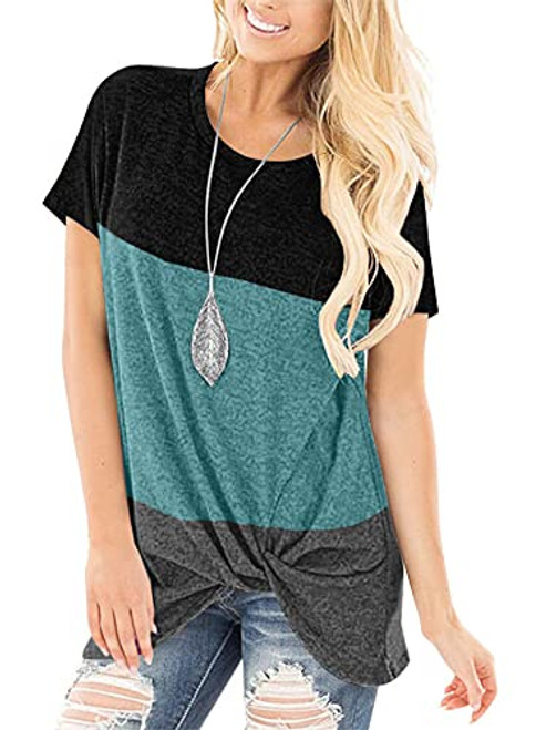 onlypuff Womens Striped Short Sleeve Shirt Knot Color Block Tunic Tops Casual Tee Shirt Black M onlypuff Womens Striped Short Sleeve Shirt Knot Color Block Tunic Tops Casual Tee Shirt Black M