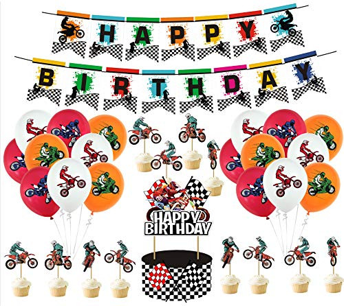 QICIG Motocross Bunting Banner Dirt Bike Birthday Party Supplies Banner Cake Cupcake Toppers Latex Balloons for Dirt Bike Themed Birthday Party QICIG Motocross Bunting Banner Dirt Bike Birthday Party Supplies Banner Cake Cupcake Toppers Latex Balloons for Dirt Bike Themed Birthday Party