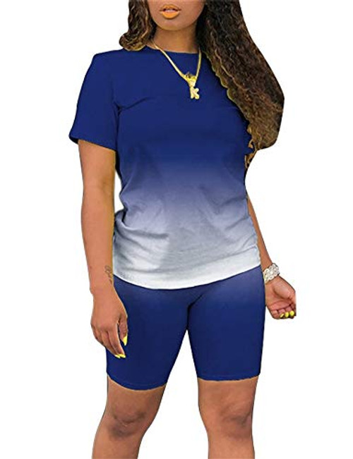 Summer Two Piece Outfits for Women Short Sleeve Tie Dye Tops and High Waist Biker Shorts Set