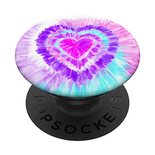 Purple Tie Dye Heart Psychadelic Hippie 1960's Pastel Swirl PopSockets PopGrip: Swappable Grip for Phones  and  Tablets