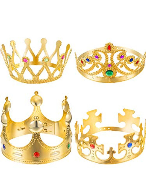 Zhanmai 4 Pieces Gold Crown Royal King Crowns and Queen Princess Jeweled Costume Accessories Zhanmai 4 Pieces Gold Crown Royal King Crowns and Queen Princess Jeweled Costume Accessories