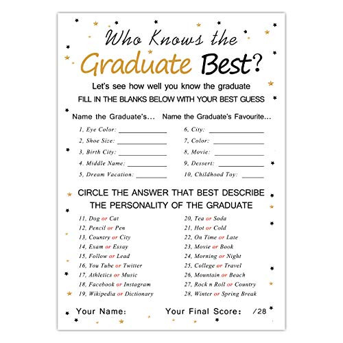 Graduation Party Game Cards - Who Knows The Graduate Best -36-Pack-- Graduation Party Collection Grad Celebration Party Supplies for High School/College/Senior School