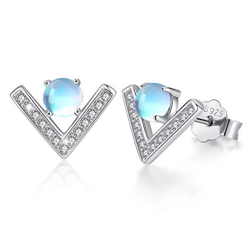 Moonstone Stud Earrings for Women,925 Sterling Silver Round Synthetic Hypoallergenic Moonstone Earrings Jewelry Gift for Sensitive Ears