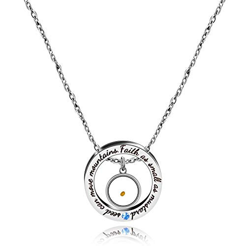 Uloveido Stainless Steel Circle Round Pendant Faith Necklace Bible Verse Christian Jewelry with Real Mustard Seed Charms Y958 -Round-
