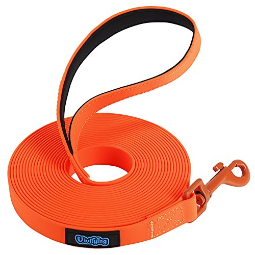 Waterproof Dog Leash, 20ft Tracking Training Leash Durable Biothane PVC Long Lead Leash with Handle for Beach and Lake -Orange- Waterproof Dog Leash, 20ft Tracking Training Leash Durable Biothane PVC Long Lead Leash with Handle for Beach and Lake -Orange-