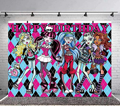 Disney Monster High Backdrop Birthday Party Supplies Decorating Kit Grils Birthday Decoration for Kids Background Banner 7x5Ft