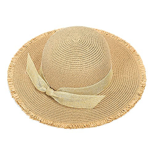 Ayliss Women Straw Hat Summer Wide Brim Sun Hat Floppy Foldable Roll up Beach Hats for Women Bowknot UV Cap Hat Costume -Khaki-