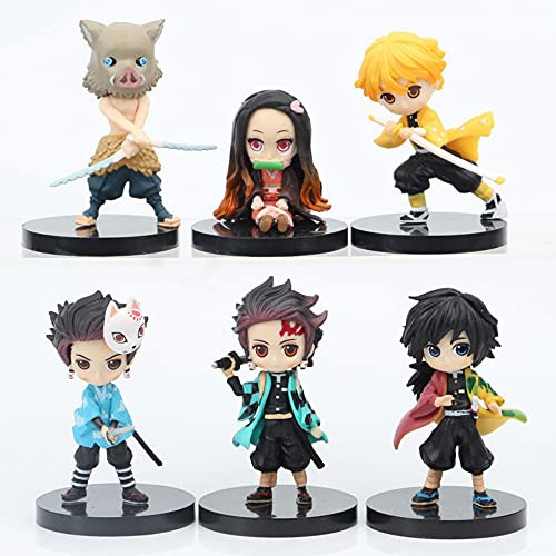 6Pcs Demon Slayer Cake Topper Figures Toy Set - Demon Slayer Theme Party Supplies - For Home Office Collectible Decoration - 3inch