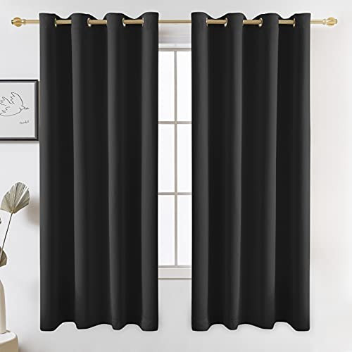 VANASEE Black Blackout Curtains 52 x 63 Inch Length for Bedroom - Window Treatment Thermal Insulated Grommet Curtain for Living Room-W52 x L63 Inch, Black-