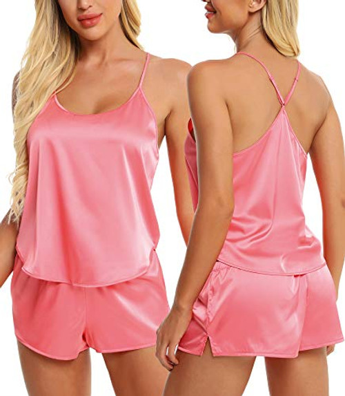 AGFAN Womens Lingerie Set Pajama set Sleepwear Womens Sexy Lingerie Satin Pajamas Cami Shorts Set Nightwear Loungewear Pink L AGFAN Womens Lingerie Set Pajama set Sleepwear Womens Sexy Lingerie Satin Pajamas Cami Shorts Set Nightwear Loungewear Pink L