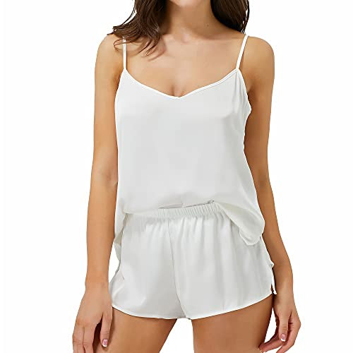 JUST BEHAVIOR Sleepwear Sexy Lingerie Satin Pajamas Cami Shorts Set Nightwear Silk Pajamas for Women -Ivory, s- JUST BEHAVIOR Sleepwear Sexy Lingerie Satin Pajamas Cami Shorts Set Nightwear Silk Pajamas for Women -Ivory, s-