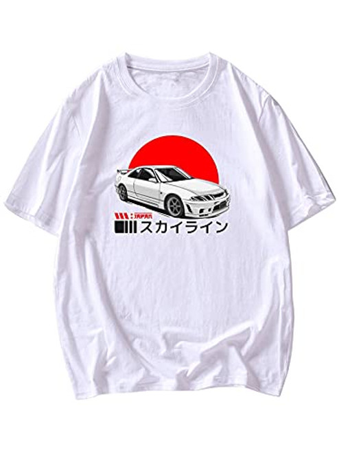 SOLY HUX Men's Letter Graphic Print Short Sleeve T Shirt Summer Tee Top White Car M