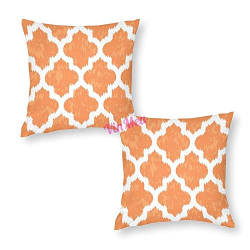 Decorative Pillow Covers Orange Ikat Quatrefoil Classic Modern Geometric Throw Pillow Case Cushion Cover Home Office Decor,Square 16 X 16 Inches