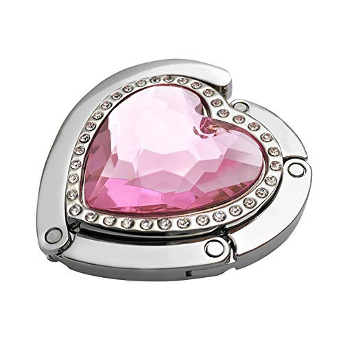 Heart Shape Folding Hanging Hook Crystal Rhinestone Handbag Hanger for Table -Pink-