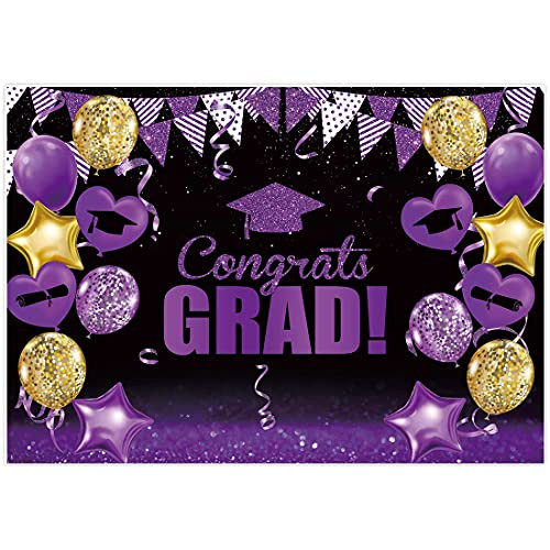 Allenjoy 7x5ft Purple and Gold Graduation Party Decorations Backdrop for School Photography Congratulations Congrats Grad Class of 2021 Prom Supplies Banner Photoshoot Photo Studio Props Background