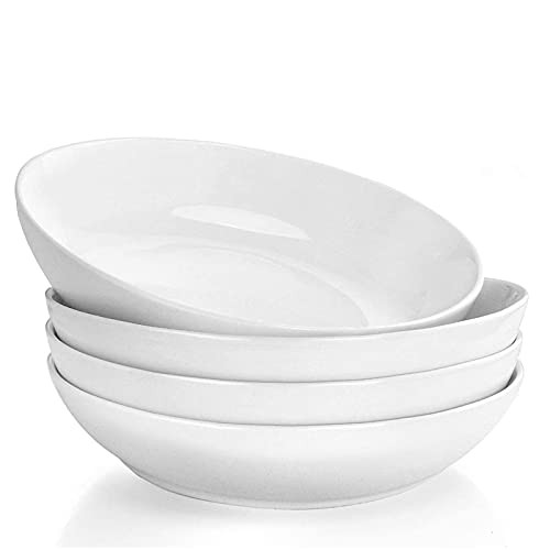 DeeCoo 4 Pack Porcelain Pasta Bowls Ceramic Salad Soup Bowl, Large Serving Bowl, Wide and Shallow, Set 8.3 Inch - 30 Ounce - for Pasta, Salad, Cereal, Soup  and  Microwave  and  Dishwasher Safe