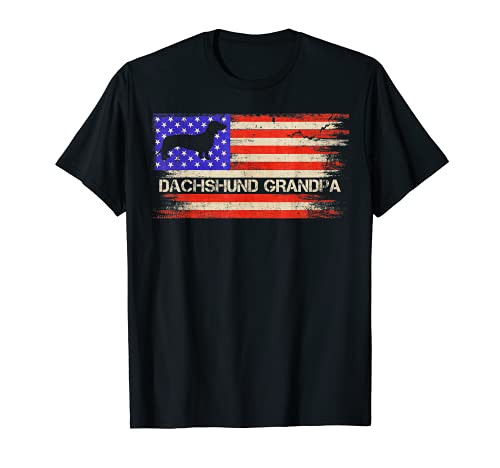 Vintage USA Flag Proud Dachshund Grandpa Doxie Silhouette T-Shirt