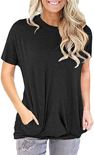 LaLaLa Womens Casual Short Sleeve T-Shirts Round Neck Summer Loose Tunic Tops Shirts