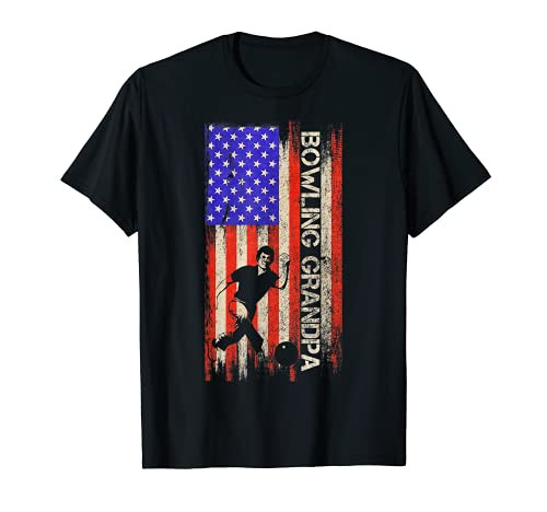 Vintage USA Flag Proud Bowling Grandpa Bowler Silhouette T-Shirt