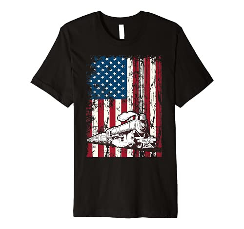 Train Locomotive Engine USA American Flag 4th of July Premium T-Shirt Train Locomotive Engine USA American Flag 4th of July Premium T-Shirt