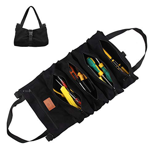 Wessleco Roll Up Pouch, Wrench Roll Up Bag Multi-Purpose Canvas Tool Rool Organizer?Black?