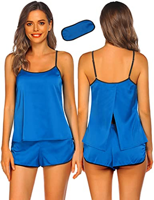 PEATAO Womens Pajamas Satin Cami Shorts Set Sleepwear Sexy Lingerie 3 Piece Pj Nightwear S-XXL Navy PEATAO Womens Pajamas Satin Cami Shorts Set Sleepwear Sexy Lingerie 3 Piece Pj Nightwear S-XXL Navy
