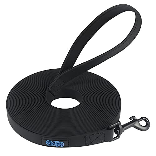 Waterproof Dog Leash, 32ft Tracking Training Leash Durable Biothane PVC Long Lead Leash with Handle for Beach and Lake -Black- Waterproof Dog Leash, 32ft Tracking Training Leash Durable Biothane PVC Long Lead Leash with Handle for Beach and Lake -Black-