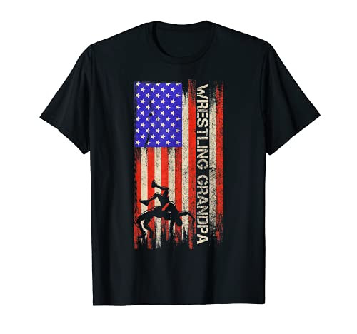 Vintage American Flag Wrestling Grandpa Wrestler Silhouette T-Shirt Vintage American Flag Wrestling Grandpa Wrestler Silhouette T-Shirt