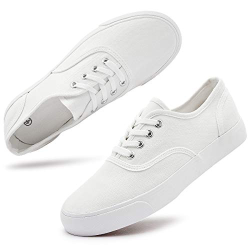 Women's Canvas Sneakers Low Cut Canvas Shoes Lace Up Casual Tennis Shoes?White.US10?