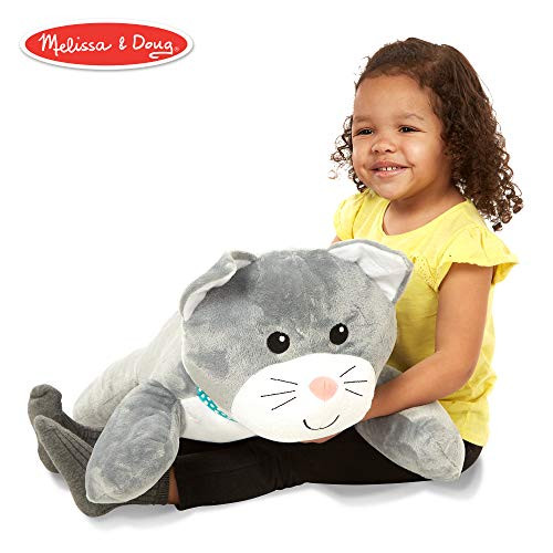 Melissa & Doug Cuddle Cat Jumbo Plush Stuffed Animal (Pillow Toy, Reusable Activity Card, Nametag, Over 2 Feet Long)
