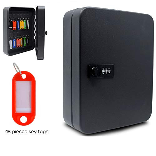 Key Lock Box, Lock Box, Key Box, Key Storage Lock Box, Key Cabinet with 48 Key Slots, Combination Lock, Wall Mounted, Made of Steel, Black