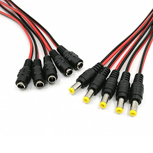 AYECEHI 18AWG DC Power Pigtail Cable Connection 12V 5A Male  and  Female Connectors for Home Security Surveillance Camera and CCTV Security Camera -2.1mm x 5.5 mm,5 Pairs- - 30CM/1FT