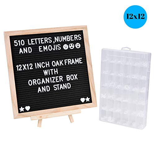 Felt Letter Board with Letters | 12x12" Polished Oak Felt Board Letterboard | 510 Letter Board Letters, Organizer, Stand | Letter Boards, Felt Boards with Letters, Word Board, Changeable Letter Boards