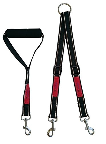 Cafford Double Dog Walker and Trainer Leash with Comfy Handle - No Tangle Adjustable Dog Splitter Lead - Dog Leash Coupler for Walking Two Dogs -Black-