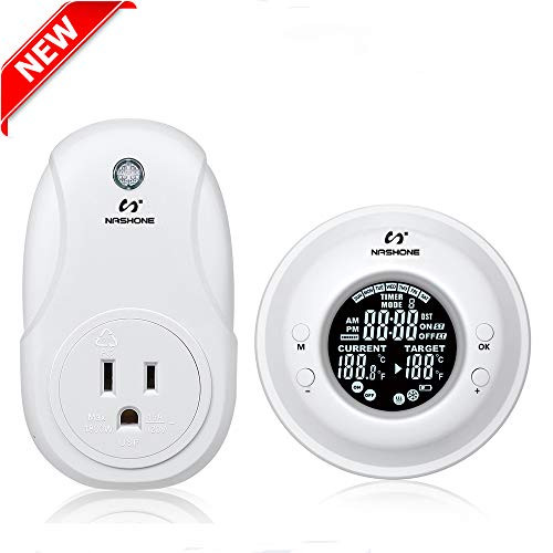 Nashone Digital Wireless Temperature Timer socket,Remote Control Thermostat Timer with LCD Display Electric Outlet Adjustable Heating Mode
