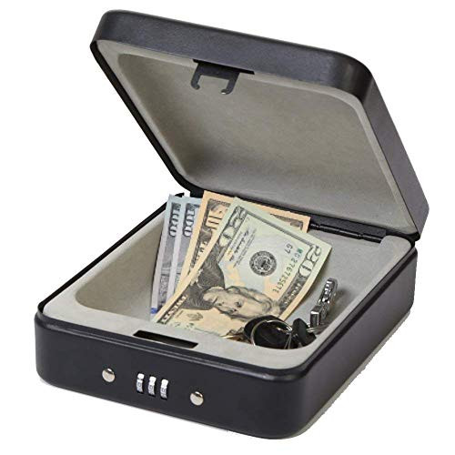 SEPOX Portable Steel Security Case with Combination Lock for Handguns, Small Items, with 3 Foot Security Cable and Customizable Combination Lock (Black-1)