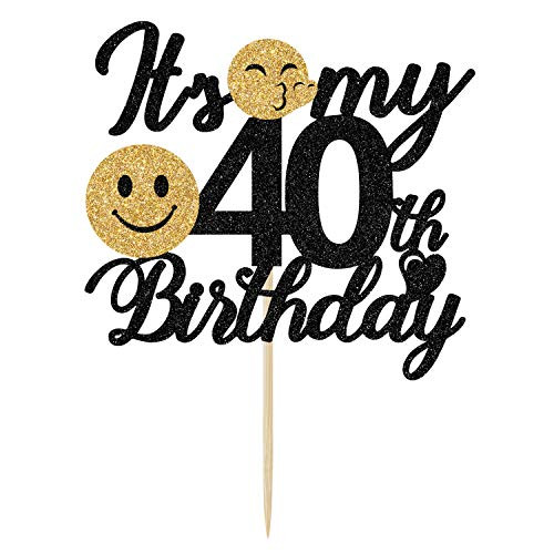 Black Glitter It's My 40th Birthday Cake Topper, Happy 40th Birthday Cake Topper, Cheers to 40 Years Birthday/Anniversary Party Decorations Supplies
