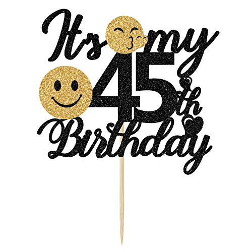 Black Glitter It's My 45th Birthday Cake Topper, Happy 45th Birthday Cake Topper, Cheers to 45 Years Birthday/Anniversary Party Decorations Supplies Black Glitter It's My 45th Birthday Cake Topper, Happy 45th Birthday Cake Topper, Cheers to 45 Years Birthday/Anniversary Party Decorations Supplies