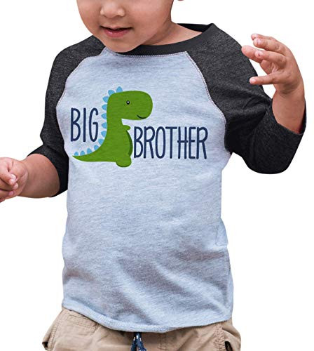 7 ate 9 Apparel Boy's Dinosaur Big Brother Grey Baseball Tee 5/6T
