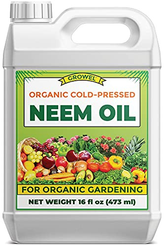 Growel Organic Neem Oil, High Azadirachtin Content Cold Pressed Neem Oil - Neem Seed Oil for Indoor  and  Outdoor Plants - 16 fl oz