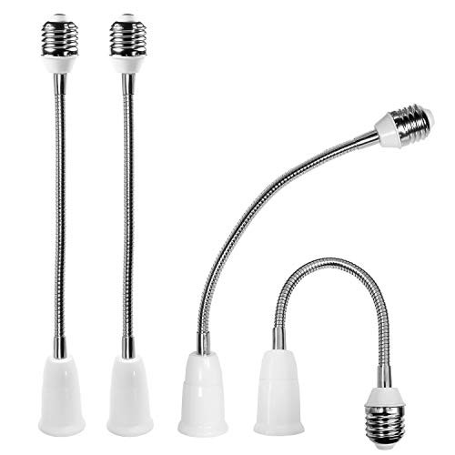 CliCli 4-Pack E26/E27 to E26/E27 Bulb Socket Extender, 27.5 CM/10.8 Inch Light Bulb Extension, Bendable Standard Medium E26 Screw Base Extender Adapter