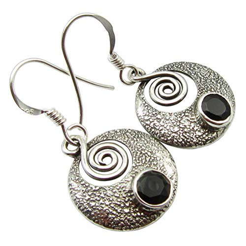 SilverStarJewel 925 Sterling Silver Round Black Onyx Earrings 3.3 cm Ladies Stone SilverStarJewel 925 Sterling Silver Round Black Onyx Earrings 3.3 cm Ladies Stone