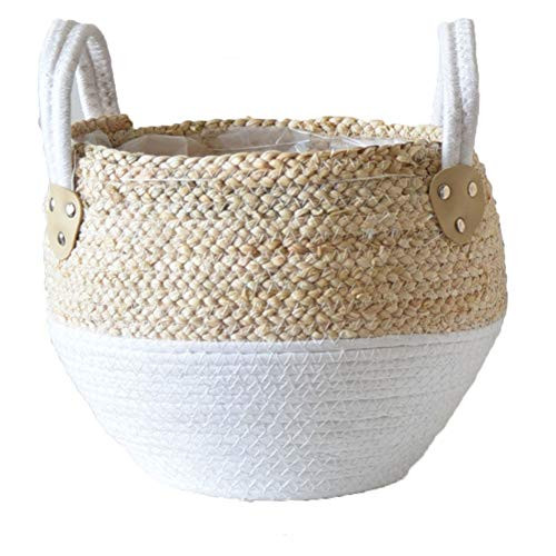 Apofly Woven Seagrass Belly Basket for Storage Straw Flower Pot Seagrasss Baskets Picnic Plant Pot Rattan Tote Belly Basket Grocery with Handle for Storage Decoration