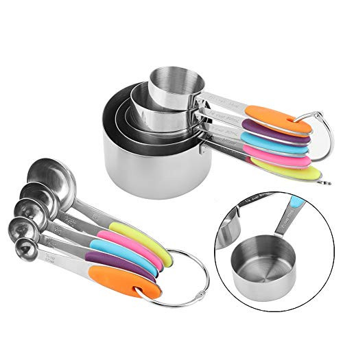 10pcs Measuring Spoons Measuring Cups Stainless Steel Kitchen Tool Baking Teaspoon, Different Color Handles Are Easier To Distinguish